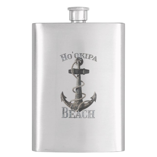Ho'okipa Beach Hawaii Vacation Nautical Anchor Sai Hip Flask (Front)