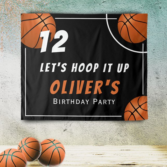 Hoop it up Basketball Sports Kids Birthday Party Tapestry (Creator Uploaded)