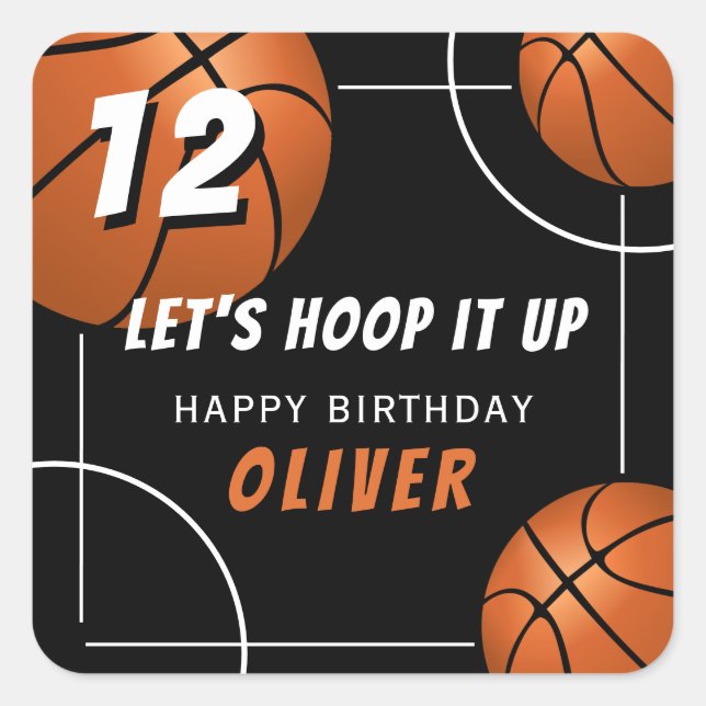 Hoop it up Basketball Sports Kids Birthday Square Sticker (Front)