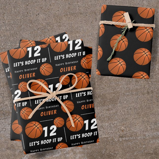 Hoop it up Basketball Sports Kids Birthday Wrapping Paper Sheet (Creator Uploaded)