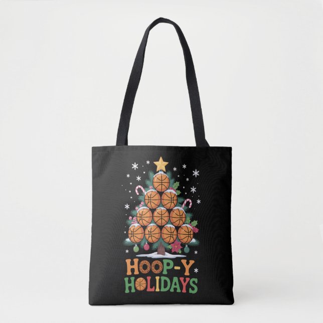 Hoop-y Holidays Basketball Christmas Holiday Sport Tote Bag (Front)