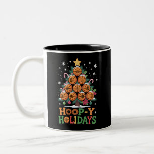 Hoop-y Holidays Basketball Christmas Holiday Sport Two-Tone Coffee Mug