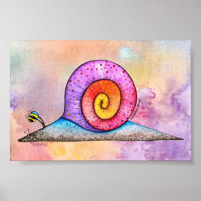 Hoopla Snail on watercolour poster (Front)