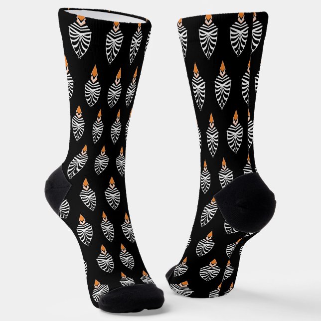 Hoopoe Bird Black and White Pattern Socks (Angled)