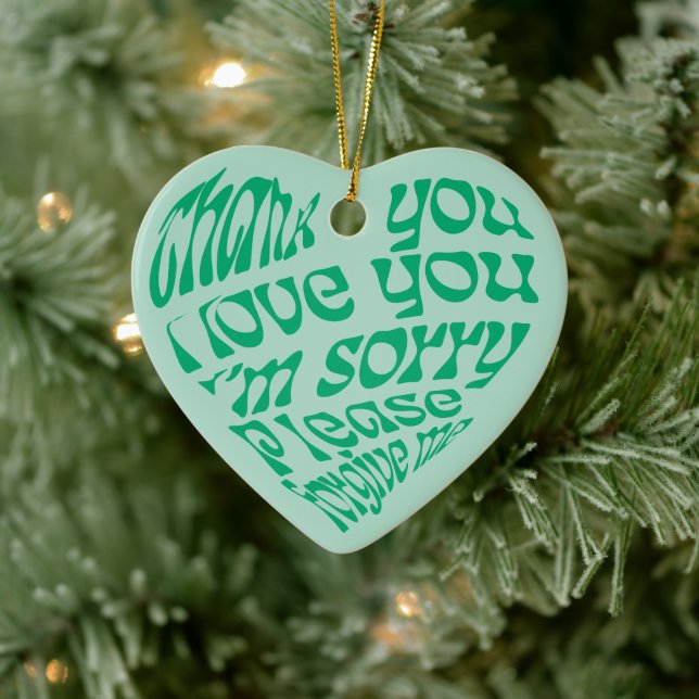 Ho'oponopono Heart-Shaped Text Green Ceramic Tree Decoration (Tree)
