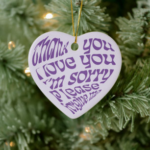 Ho'oponopono Heart-Shaped Text Purple Ceramic Tree Decoration