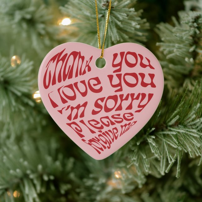 Ho'oponopono Heart-Shaped Text Red Ceramic Tree Decoration (Tree)