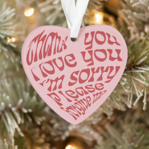 Ho'oponopono Heart-Shaped Text Red Ornament