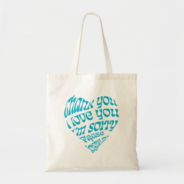 Ho'oponopono Heart-Shaped Text Tote Bag (Front)