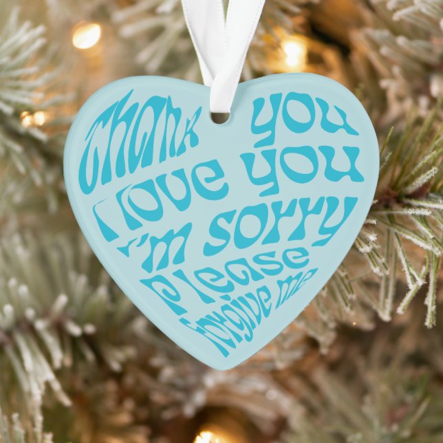 Ho'oponopono Heart-Shaped Text Turquoise Ornament (Tree)
