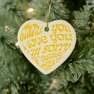 Ho'oponopono Heart-Shaped Text Yellow Ceramic Tree Decoration