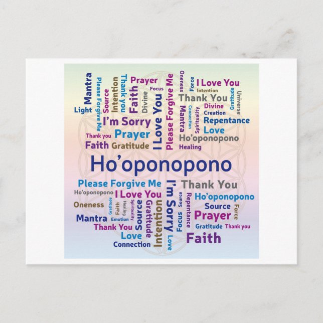 Ho'oponopono Word Cloud - Mantra - Self Love Holiday Postcard (Front)