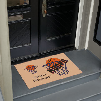 Hoops Basketball & Net Any Name Door Mat