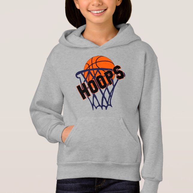 Hoops Basketball & Net Girls Hoodie (Front)