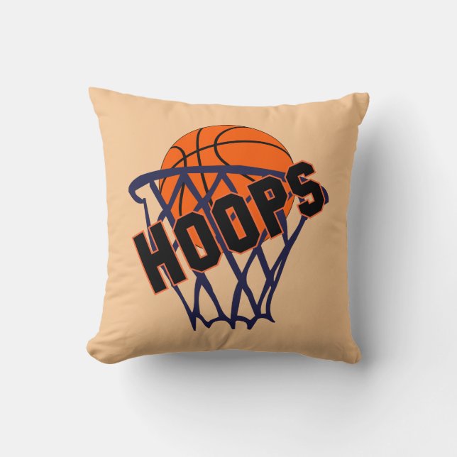 Hoops Basketball & Net Throw Pillow (Front)