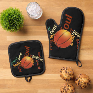 Hoops & Highlights: Colourful Basketball-Inspired  Oven Mitt & Pot Holder Set