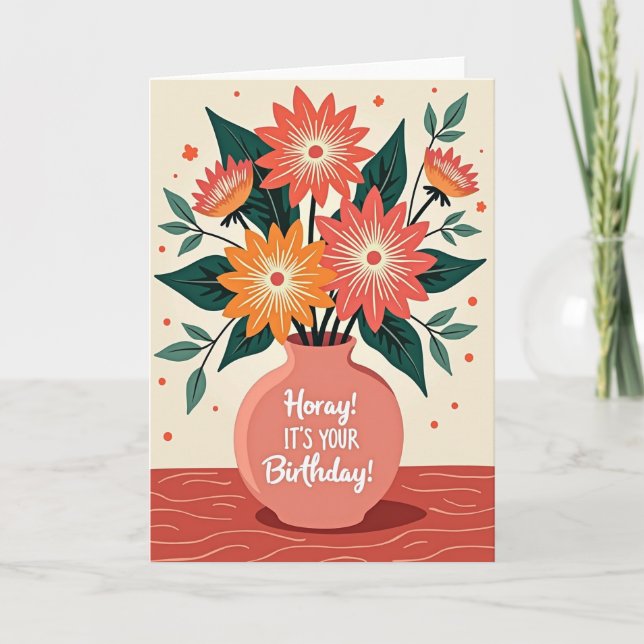 Hooray Birthday Floral Card (Front)