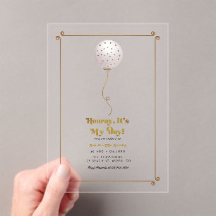 Hooray It’s My Day Confetti Balloon Birthday Party Acrylic Invitations