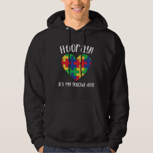 Hooray It s My Gotcha Day Autism Puzzle Pieces Ado Hoodie