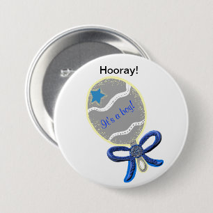 Hooray! It's a boy! Blue Star Announcement Button