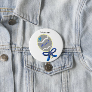 Hooray! It's a boy! Blue Star Announcement Button