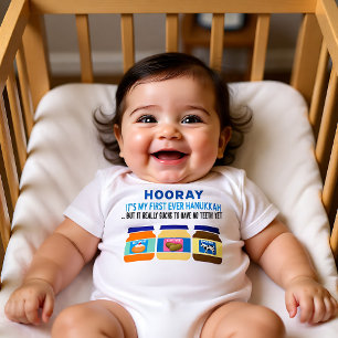 Hooray! My 1st Hanukkah - funny baby food Bodysuit