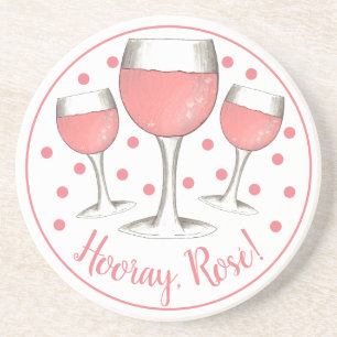 Hooray, Rosé! Blush Pink Rose Glass of Wine Winery Coaster
