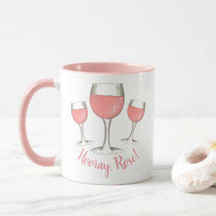 Hooray, Rosé! Blush Pink Rose Glass of Wine Winery Mug