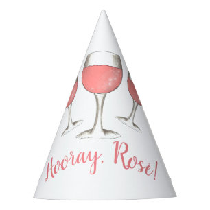 Hooray, Rosé! Blush Pink Rose Glass of Wine Winery Party Hat