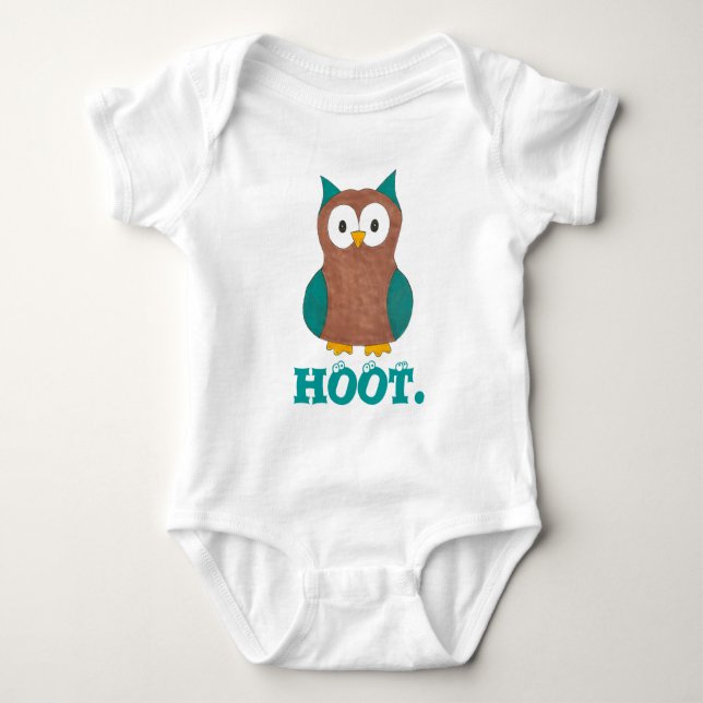 HOOT Cartoon Owl Bird Eyes Wise Owls Birdie Gift Baby Bodysuit (Front)