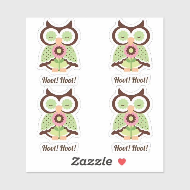 Hoot Hoot! Adorable set of four green spring owls (Sheet)