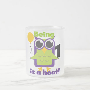 Hoot Owl 1st Birthday T-shirts and Gifts Frosted Glass Coffee Mug