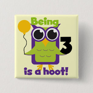 Hoot Owl 3rd Birthday T-shirts and Gifts 15 Cm Square Badge