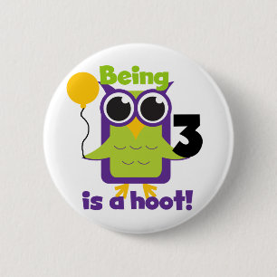 Hoot Owl 3rd Birthday T-shirts and Gifts 6 Cm Round Badge