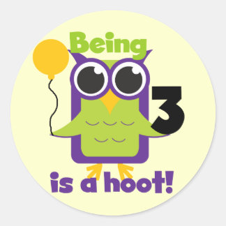 Hoot Owl 3rd Birthday T-shirts and Gifts Classic Round Sticker