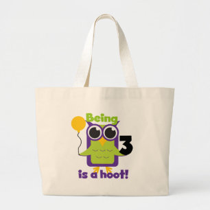 Hoot Owl 3rd Birthday T-shirts and Gifts Large Tote Bag