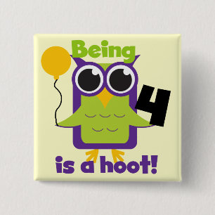 Hoot Owl 4th Birthday T-shirts and Gifts 15 Cm Square Badge