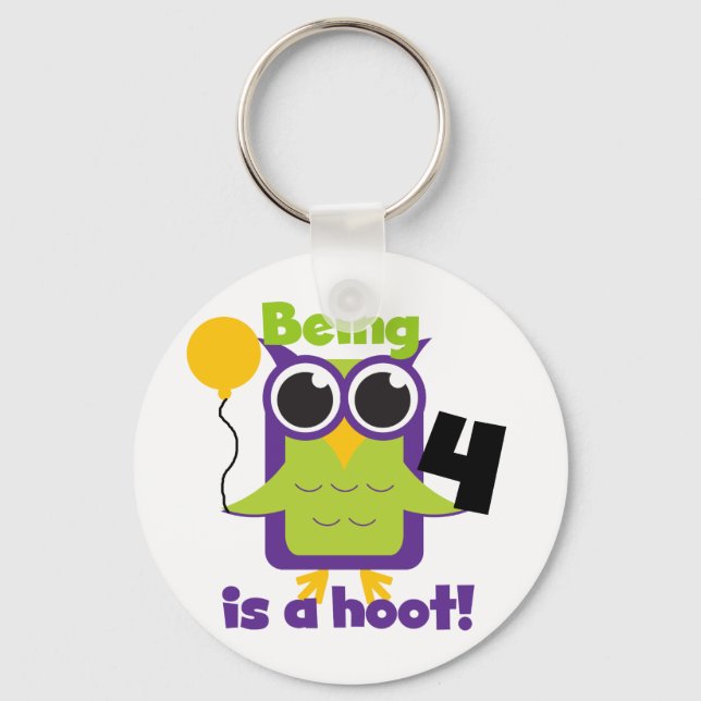 Hoot Owl 4th Birthday T-shirts and Gifts Key Ring (Front)