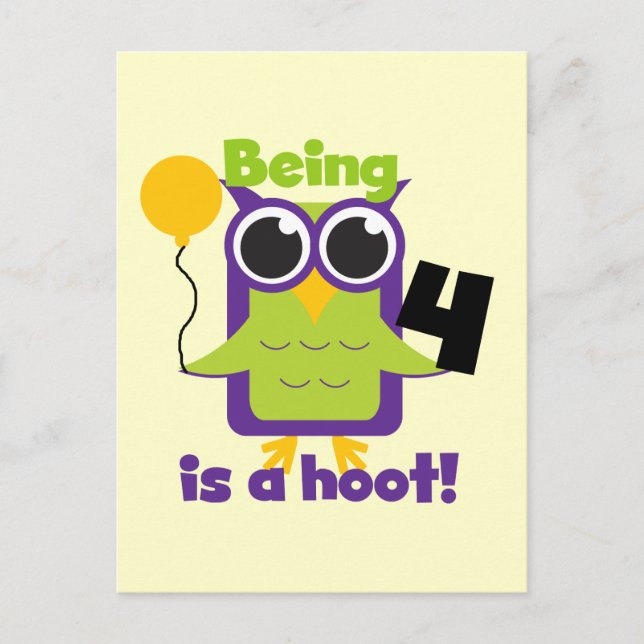 Hoot Owl 4th Birthday T-shirts and Gifts Postcard (Front)