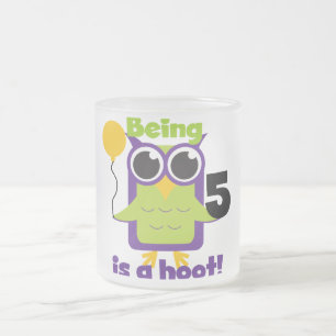 Hoot Owl 5th Birthday T-shirts and Gifts Frosted Glass Coffee Mug