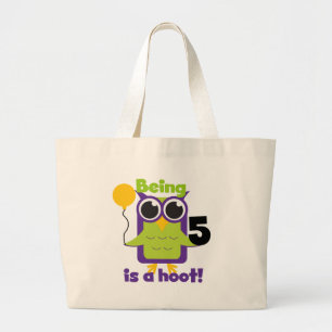 Hoot Owl 5th Birthday T-shirts and Gifts Large Tote Bag