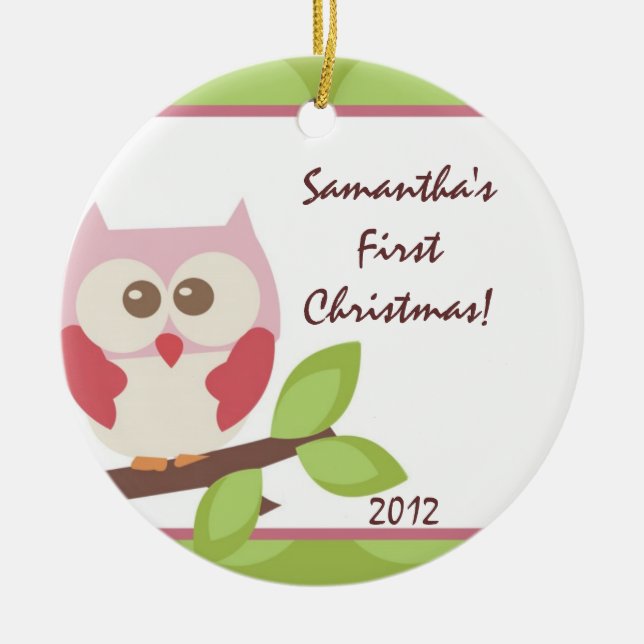 Hoot Owl Forest Woodlan Personalised Name Ornament (Front)