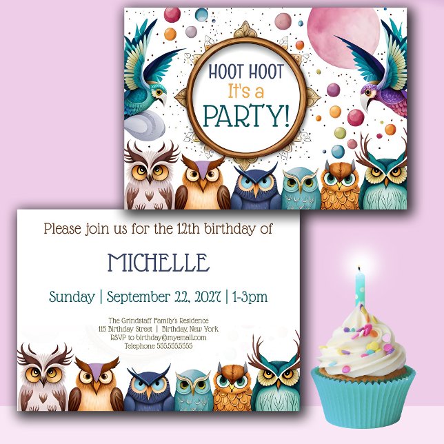 Hoot Owl Personalised Birthday Invitation (Creator Uploaded)