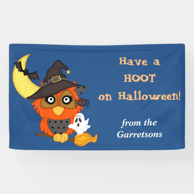 Hoot Owl Personalised Halloween Banner (Horizontal)