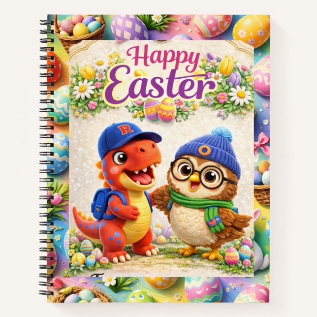 Hoots egg straw special day whimsical happy Easter Notebook (Front)