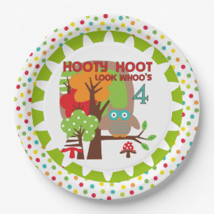 Hooty Hoot Owl 4th Birthday Paper Plates