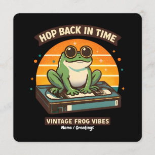 Hop Back in Time Vintage Frog Retro Illustration Invitation
