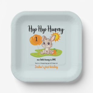 Hop Hop Hooray Cute Some Bunny 1st birthday  Paper Plate