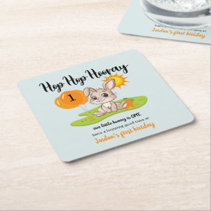 Hop Hop Hooray Cute Some Bunny 1st birthday Square Paper Coaster
