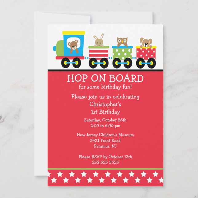 Hop on Board Birthday Train Invitation (Front)